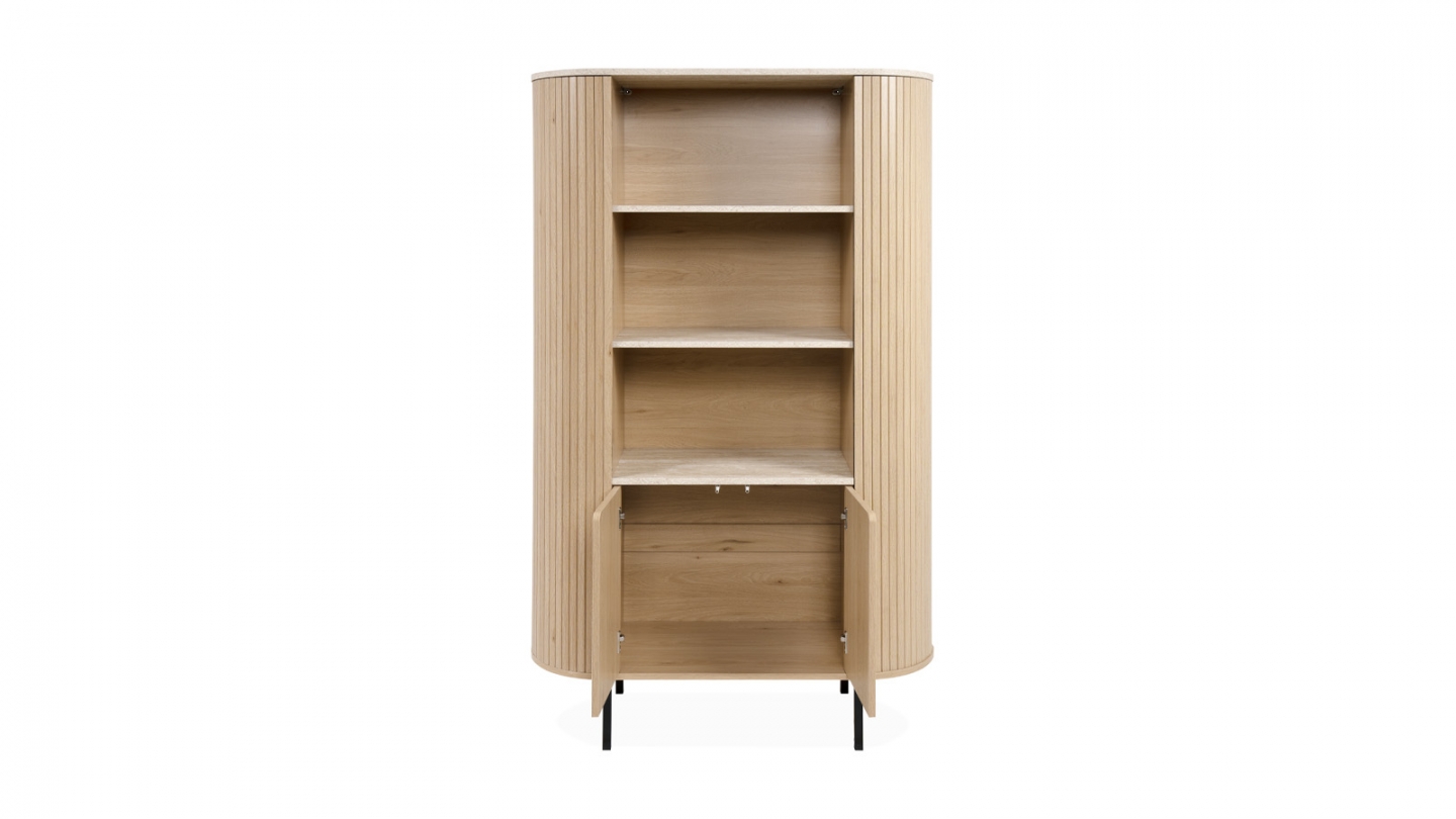 Buffet haut 2 portes 3 niches effet Chêne et Travertin 100 cm - Juna Buffet haut 2 portes 3 niches effet Chêne et Travertin 100 cm - Juna