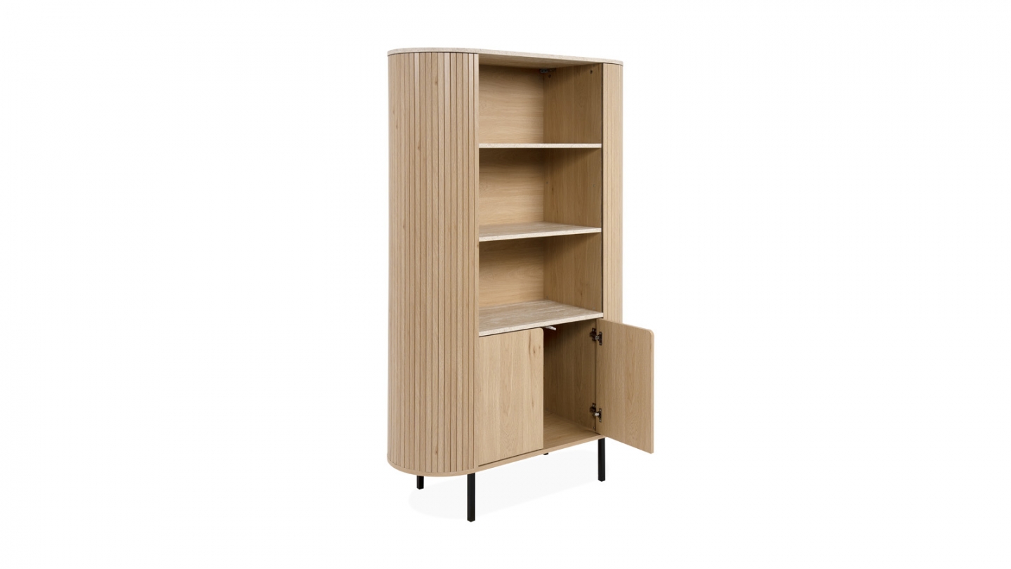 Buffet haut 2 portes 3 niches effet Chêne et Travertin 100 cm - Juna Buffet haut 2 portes 3 niches effet Chêne et Travertin 100 cm - Juna
