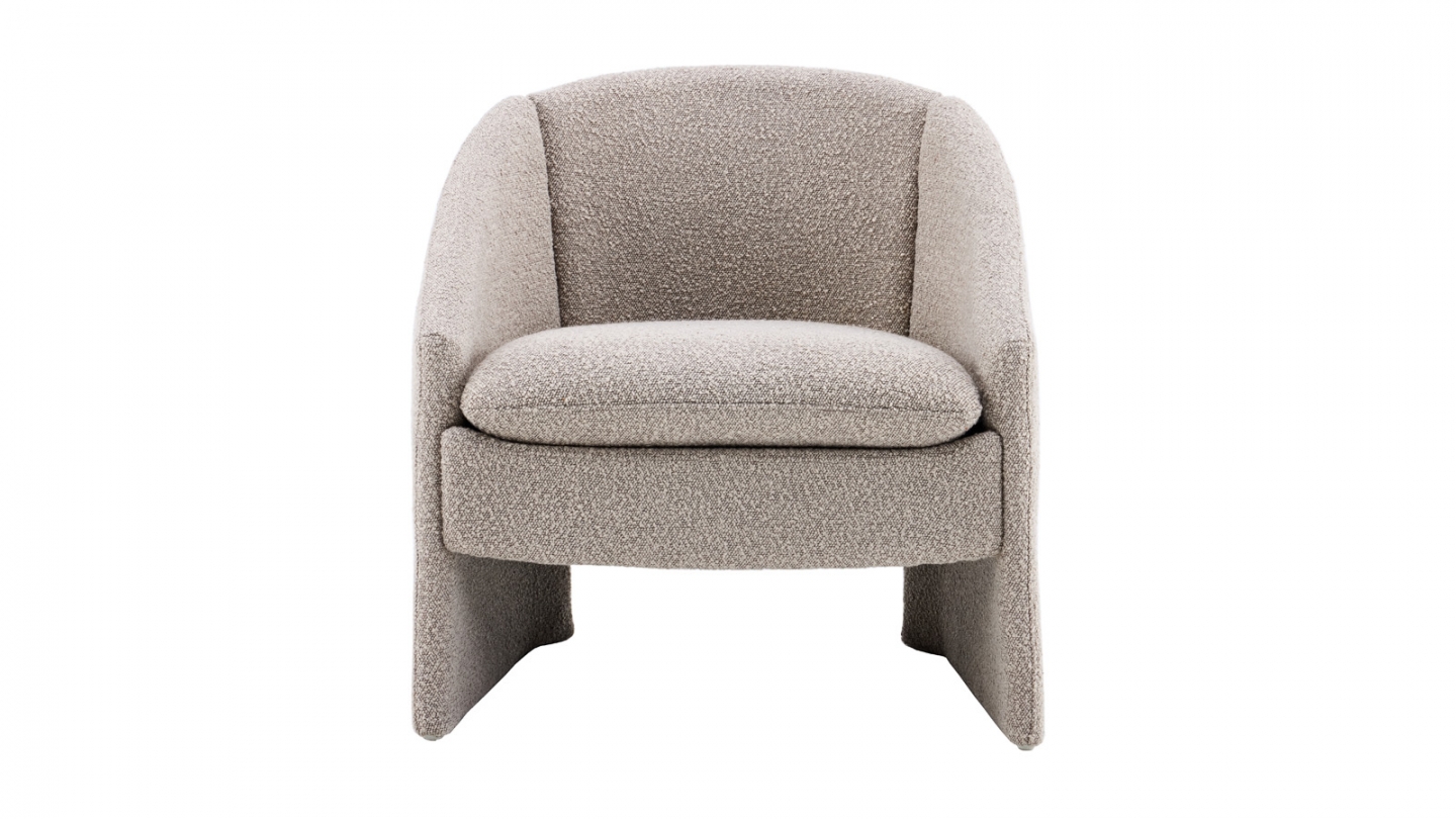 Fauteuil en bois et tissu bouclé taupe - Ami Fauteuil en bois et tissu bouclé taupe - Ami