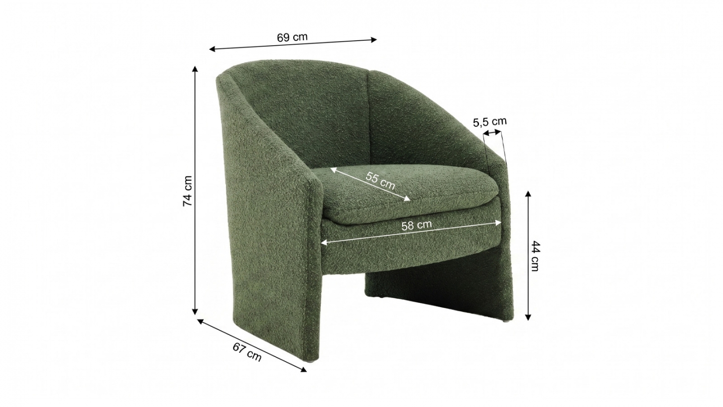 Fauteuil en bois et tissu bouclé vert kaki - Ami Fauteuil en bois et tissu bouclé vert kaki - Ami