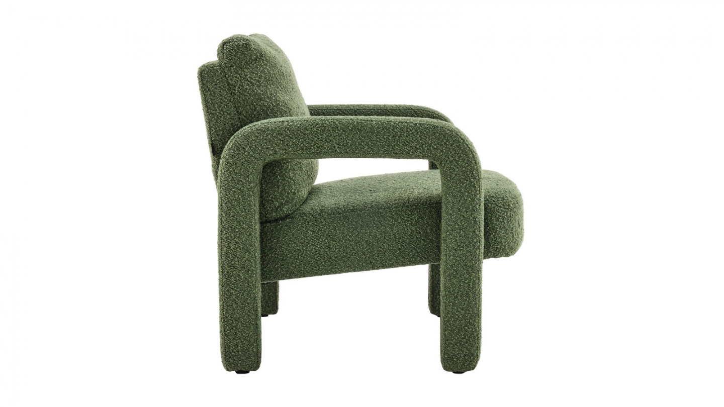 Fauteuil en bois et tissu bouclé vert kaki - Niko Fauteuil en bois et tissu bouclé vert kaki - Niko