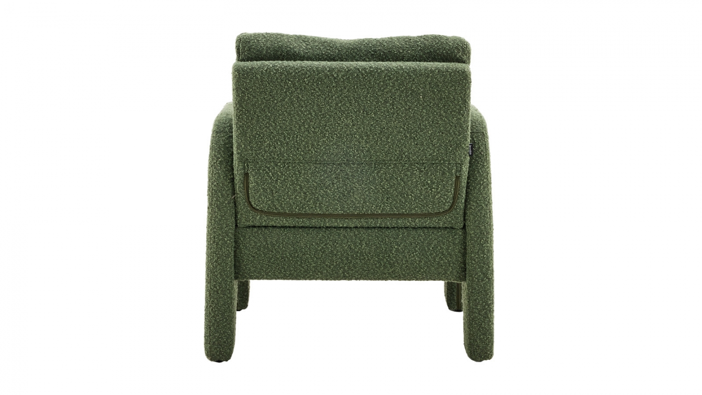 Fauteuil en bois et tissu bouclé vert kaki - Niko Fauteuil en bois et tissu bouclé vert kaki - Niko
