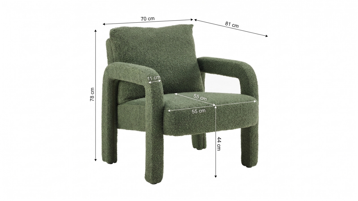 Fauteuil en bois et tissu bouclé vert kaki - Niko Fauteuil en bois et tissu bouclé vert kaki - Niko