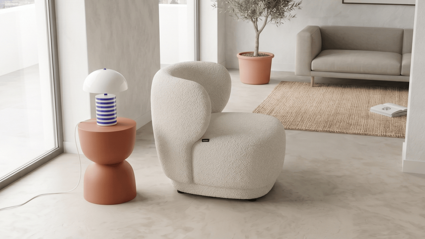 Fauteuil en tissu bouclette écru - Ester Fauteuil en tissu bouclette écru - Ester