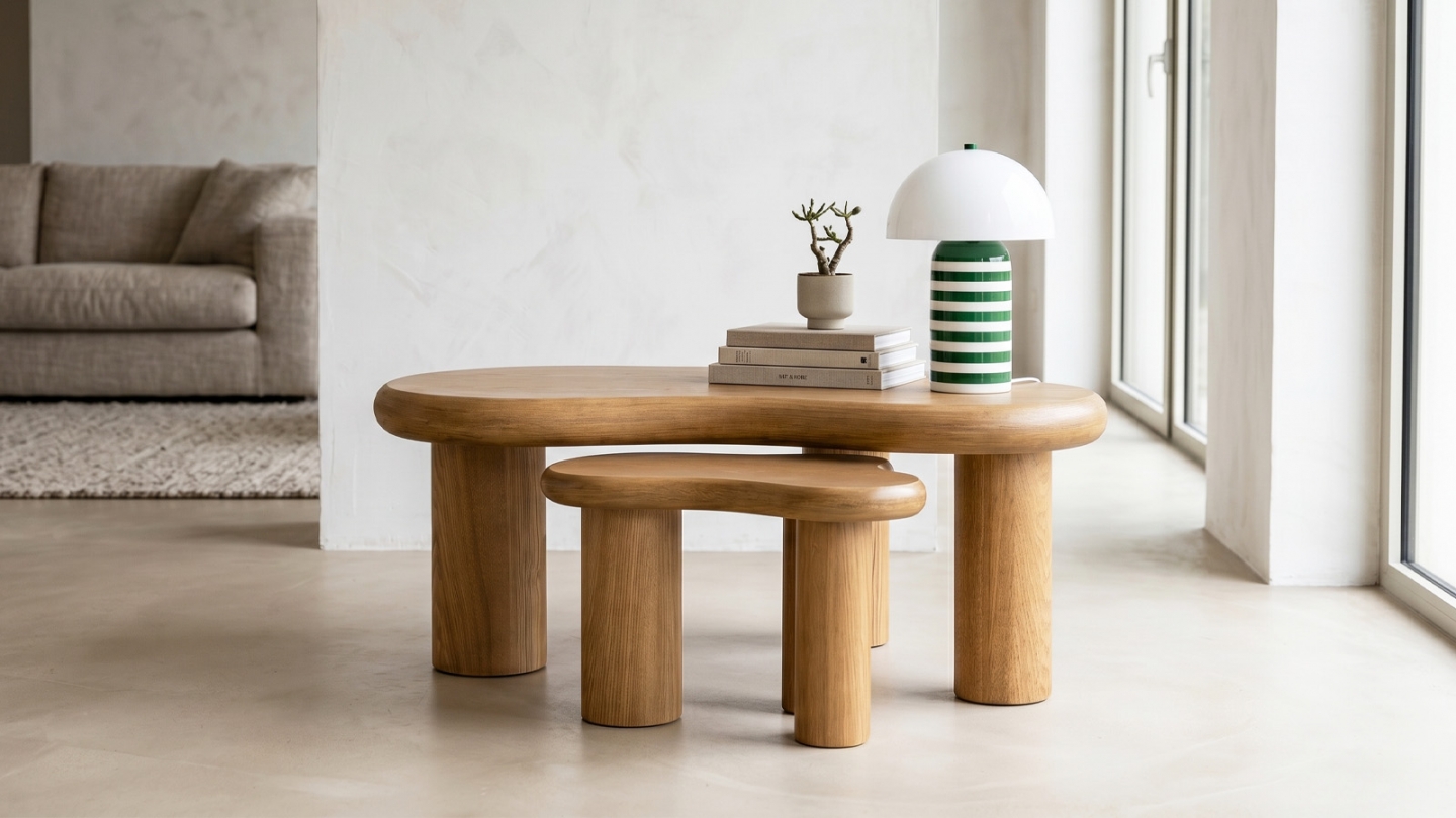 Lot de 2 tables basses organiques gigognes en bois - Wave Lot de 2 tables basses organiques gigognes en bois - Wave
