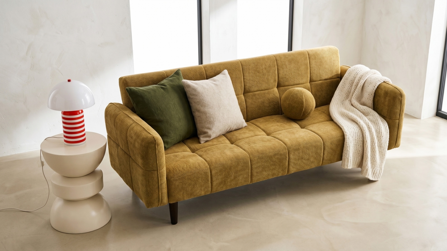 Canapé convertible 3 places en tissu chenille bronze - Pavia Canapé convertible 3 places en tissu chenille bronze - Pavia