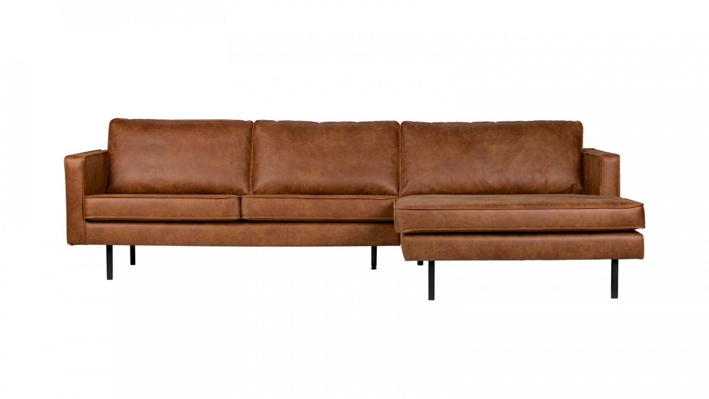 Canapé d'angle droit 4 places en cuir cognac - Collection Rodeo - BePureHome