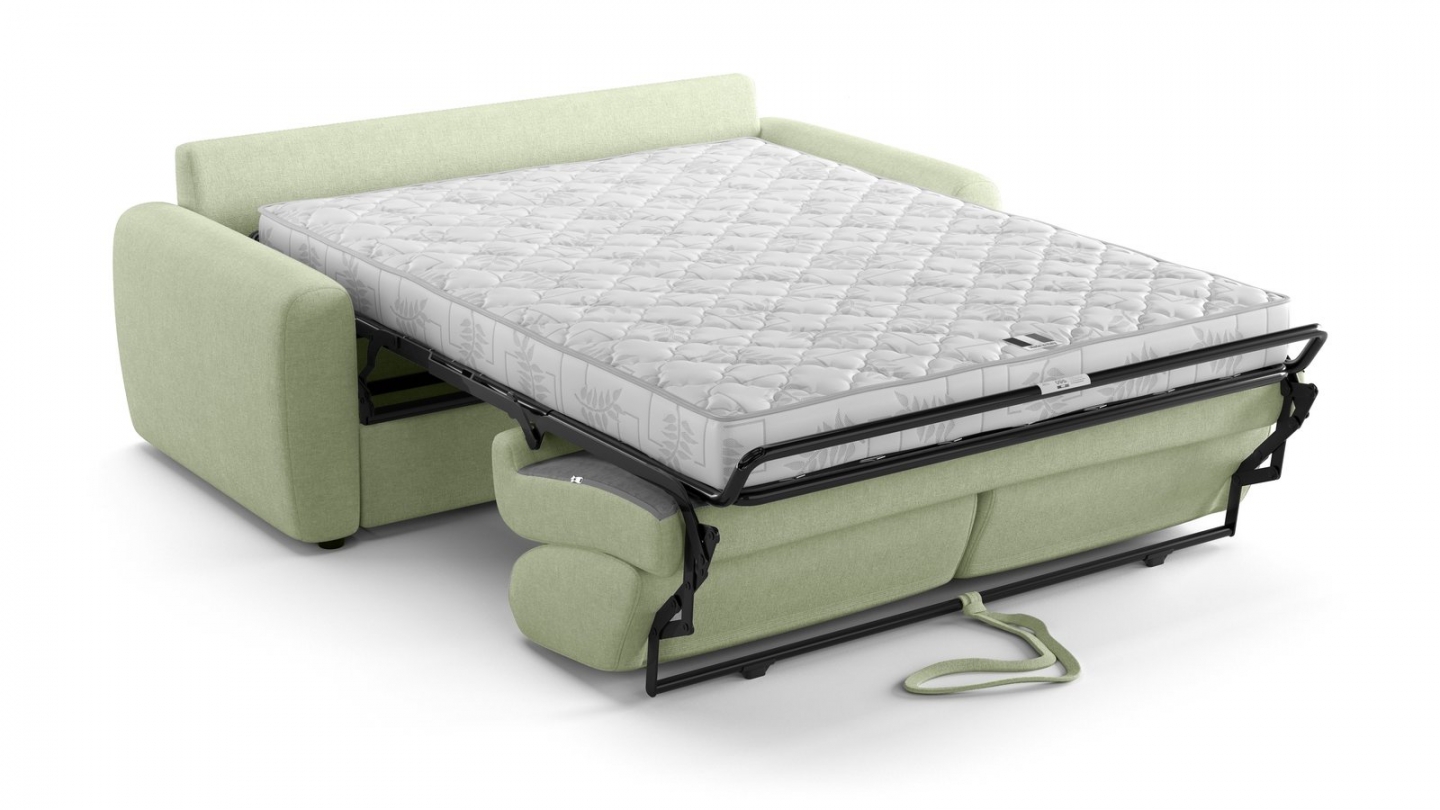 Canapé droit convertible 3 places en tissu chenille vert sauge - ouverture express - Salvia Canapé droit convertible 3 places en tissu chenille vert sauge - ouverture express - Salvia