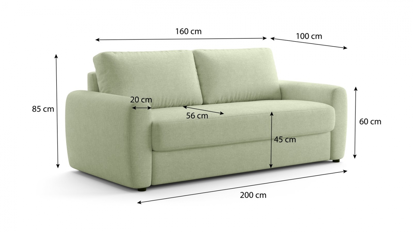 Canapé droit convertible 3 places en tissu chenille vert sauge - ouverture express - Salvia Canapé droit convertible 3 places en tissu chenille vert sauge - ouverture express - Salvia