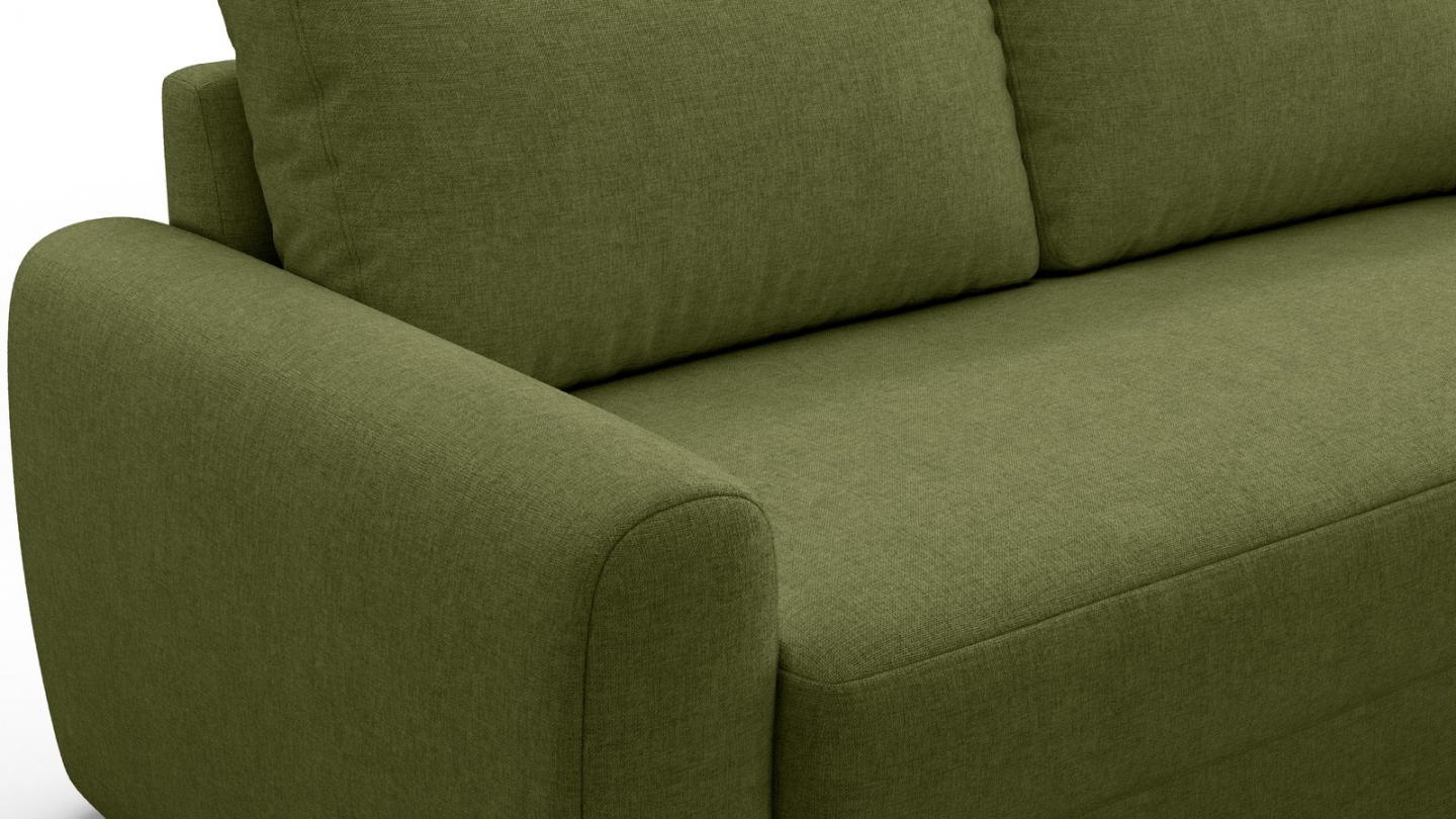 Canapé droit convertible 3 places en tissu chenille vert olive - ouverture express - Salvia Canapé droit convertible 3 places en tissu chenille vert olive - ouverture express - Salvia