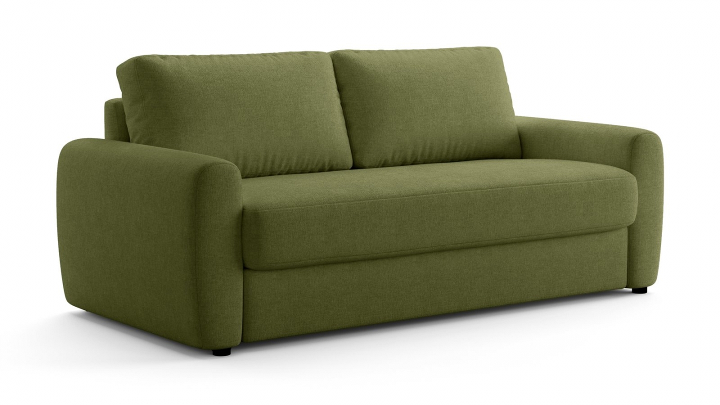 Canapé droit convertible 3 places en tissu chenille vert olive - ouverture express - Salvia Canapé droit convertible 3 places en tissu chenille vert olive - ouverture express - Salvia