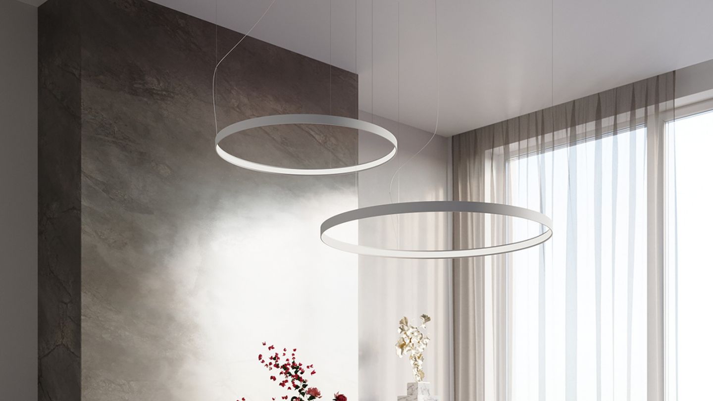 Suspension ronde blanche à Led 78 cm - 3000K - Rio Suspension ronde blanche à Led 78 cm - 3000K - Rio