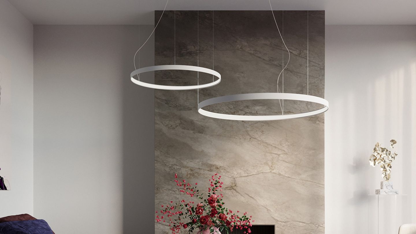 Suspension ronde Blanche à Led 110 cm - 3000K - Rio Suspension ronde Blanche à Led 110 cm - 3000K - Rio