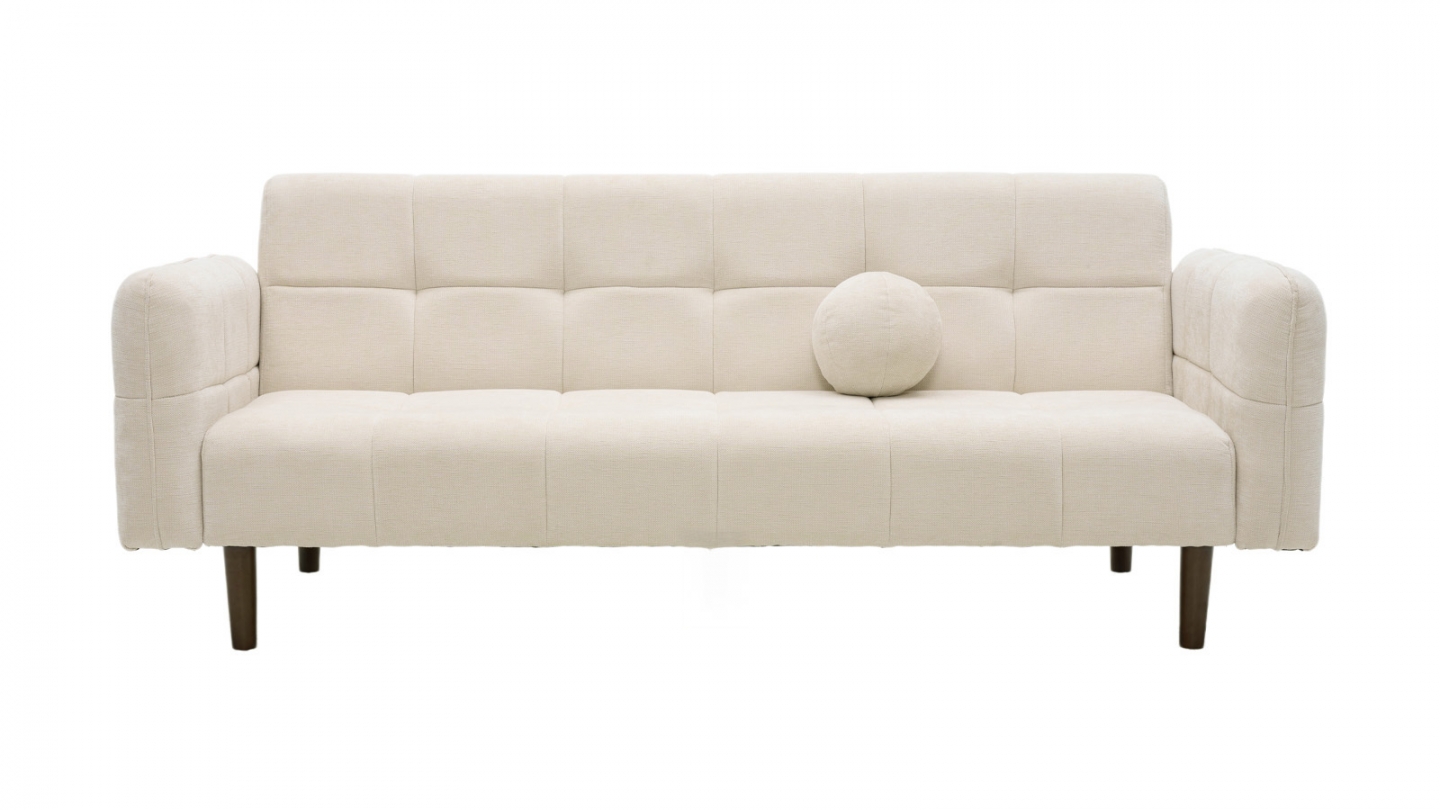 Canapé convertible 3 places en tissu chenille beige - Pavia Canapé convertible 3 places en tissu chenille beige - Pavia