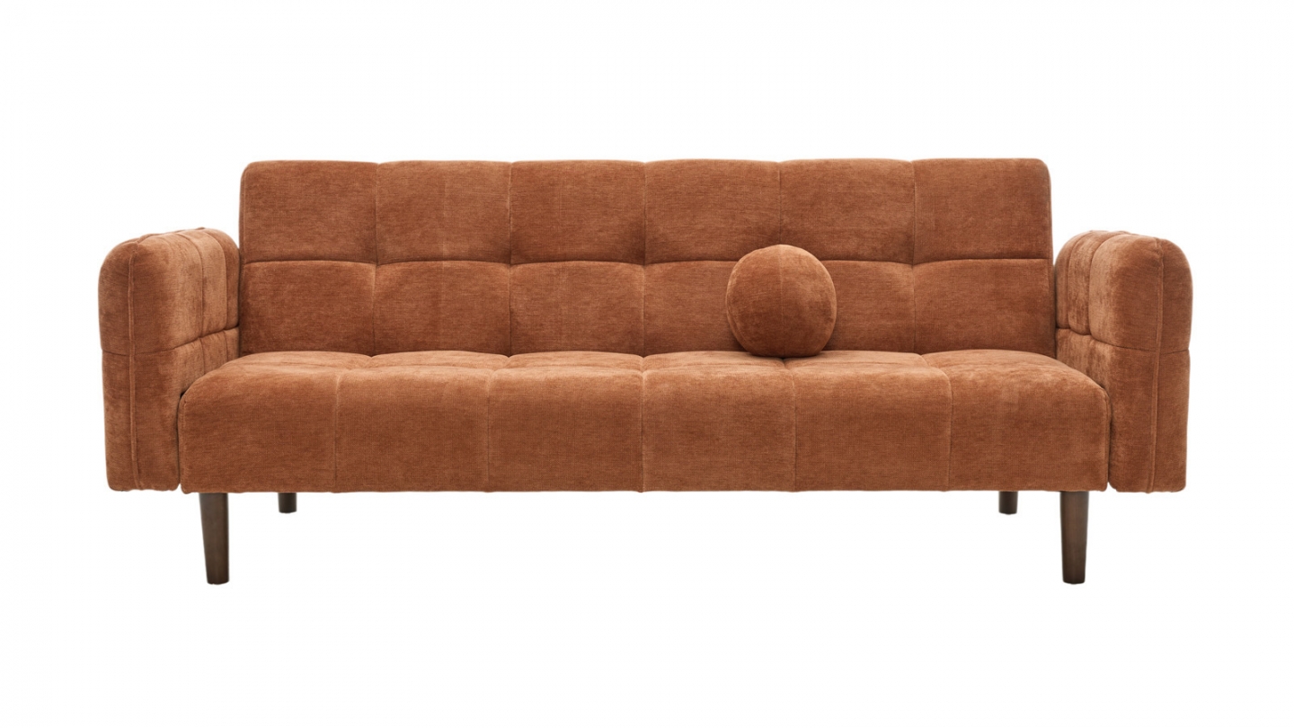 Canapé convertible 3 places en tissu chenille terracotta - Pavia Canapé convertible 3 places en tissu chenille terracotta - Pavia