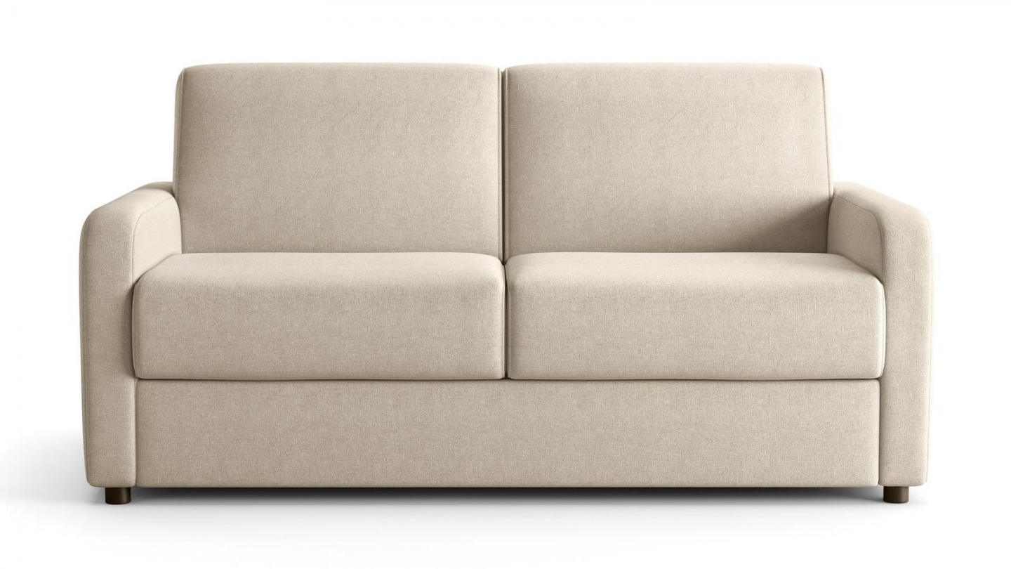 Canapé droit convertible 3 places en tissu chenille beige - ouverture express - Lumio Canapé droit convertible 3 places en tissu chenille beige - ouverture express - Lumio