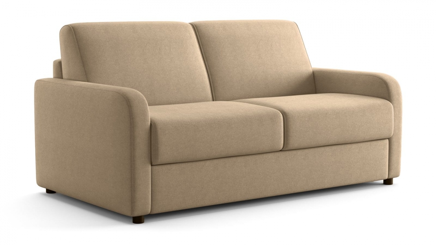 Canapé droit convertible 3 places en tissu chenille taupe - ouverture express - Lumio Canapé droit convertible 3 places en tissu chenille taupe - ouverture express - Lumio