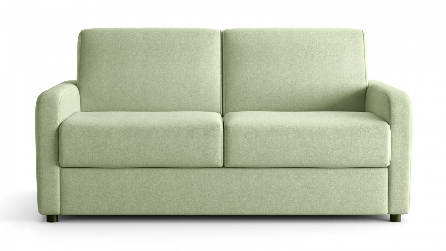 Canapé droit convertible 3 places en tissu chenille vert sauge - ouverture express - Lumio Canapé droit convertible 3 places en tissu chenille vert sauge - ouverture express - Lumio