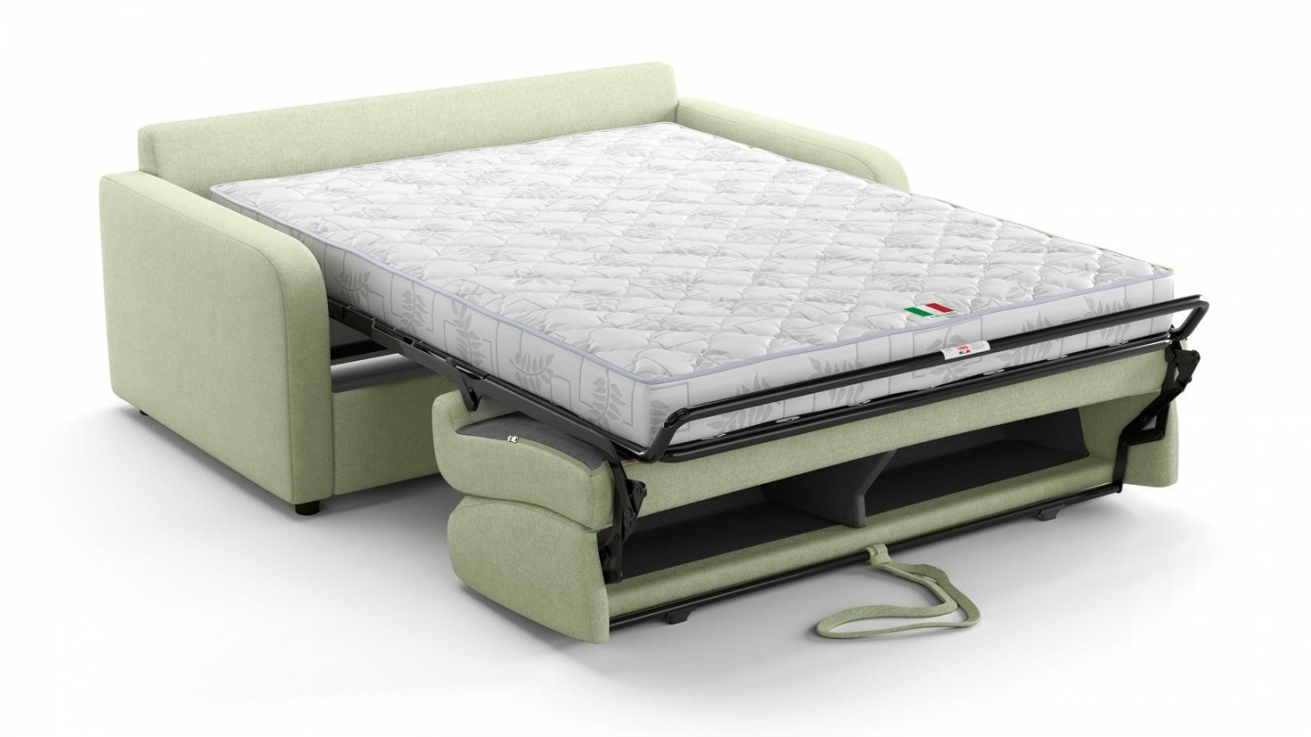 Canapé droit convertible 3 places en tissu chenille vert sauge - ouverture express - Lumio Canapé droit convertible 3 places en tissu chenille vert sauge - ouverture express - Lumio