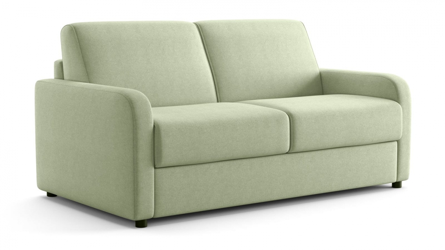 Canapé droit convertible 3 places en tissu chenille vert sauge - ouverture express - Lumio Canapé droit convertible 3 places en tissu chenille vert sauge - ouverture express - Lumio