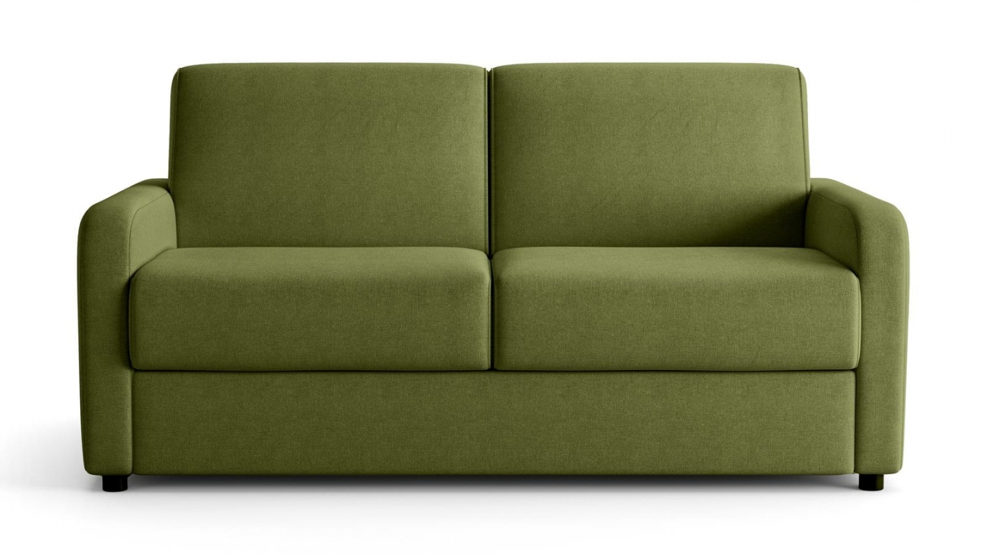 Canapé droit convertible 3 places en tissu chenille vert olive - ouverture express - Lumio Canapé droit convertible 3 places en tissu chenille vert olive - ouverture express - Lumio
