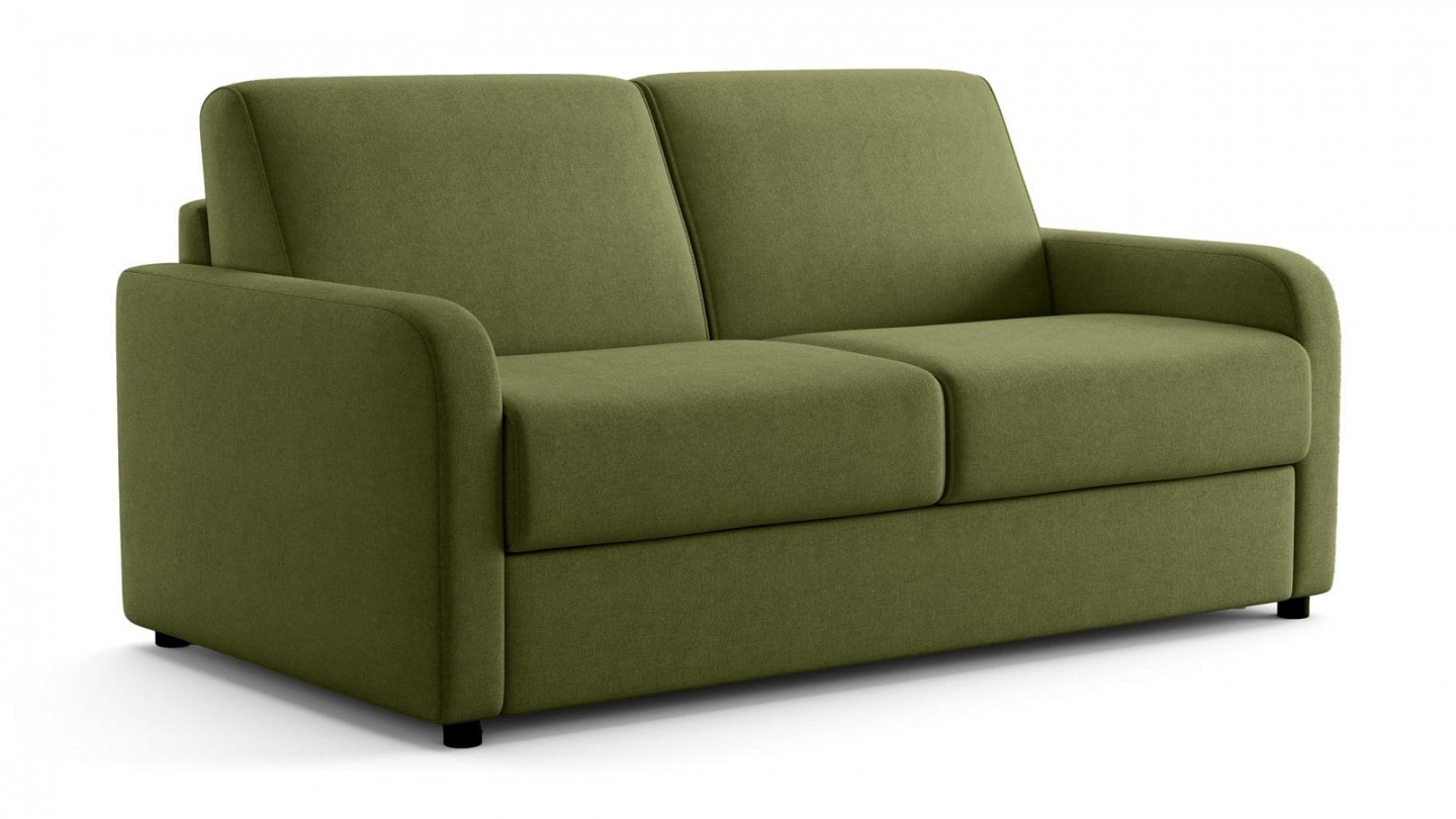 Canapé droit convertible 3 places en tissu chenille vert olive - ouverture express - Lumio Canapé droit convertible 3 places en tissu chenille vert olive - ouverture express - Lumio