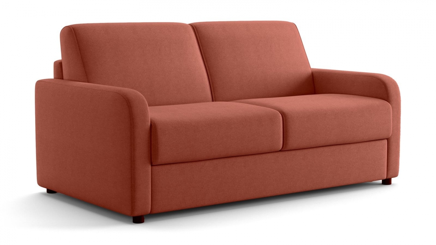 Canapé droit convertible 3 places en tissu chenille terracotta - ouverture express - Lumio Canapé droit convertible 3 places en tissu chenille terracotta - ouverture express - Lumio