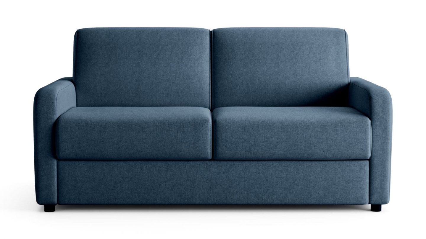 Canapé droit convertible 3 places en tissu chenille bleu foncé - ouverture express - Lumio Canapé droit convertible 3 places en tissu chenille bleu foncé - ouverture express - Lumio