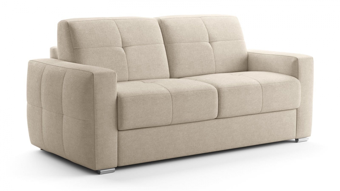 Canapé capitonné convertible 3 places en tissu chenille beige - ouverture express - Cassian Canapé capitonné convertible 3 places en tissu chenille beige - ouverture express - Cassian
