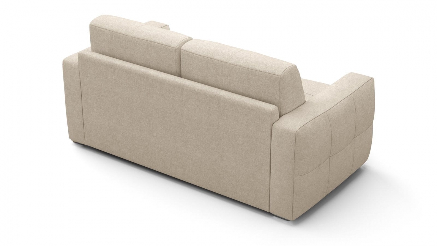 Canapé capitonné convertible 3 places en tissu chenille beige - ouverture express - Cassian Canapé capitonné convertible 3 places en tissu chenille beige - ouverture express - Cassian