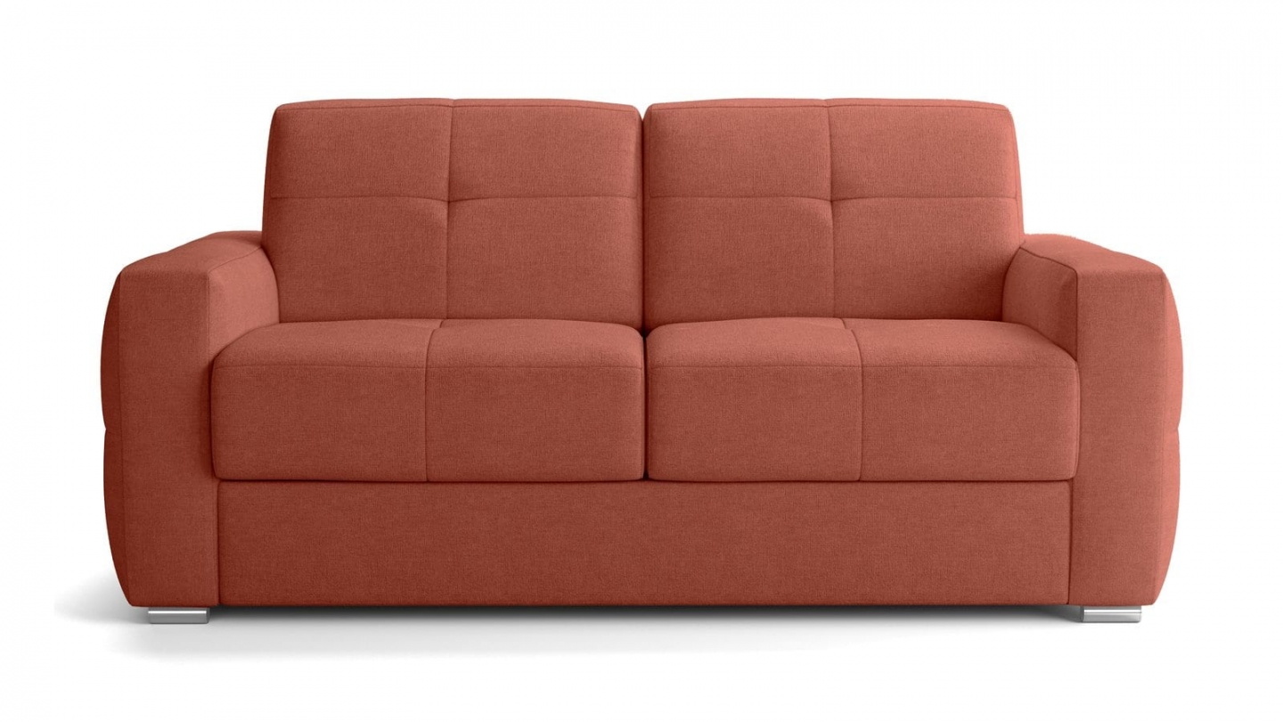 Canapé capitonné convertible 3 places en tissu chenille terracotta - ouverture express - Cassian Canapé capitonné convertible 3 places en tissu chenille terracotta - ouverture express - Cassian