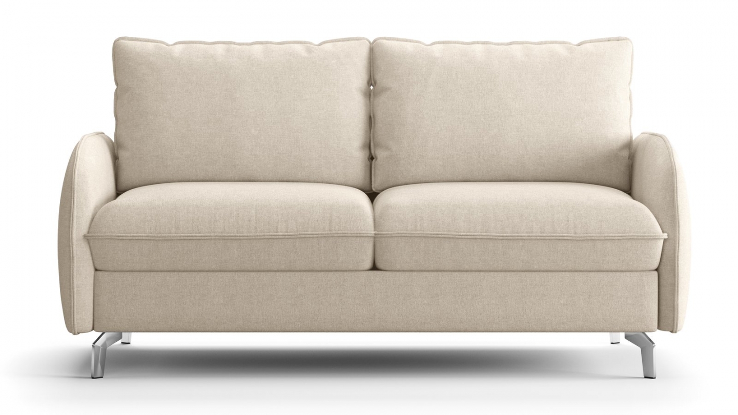 Canapé droit convertible 3 places en tissu chenille beige - ouverture express - Novoli Canapé droit convertible 3 places en tissu chenille beige - ouverture express - Novoli