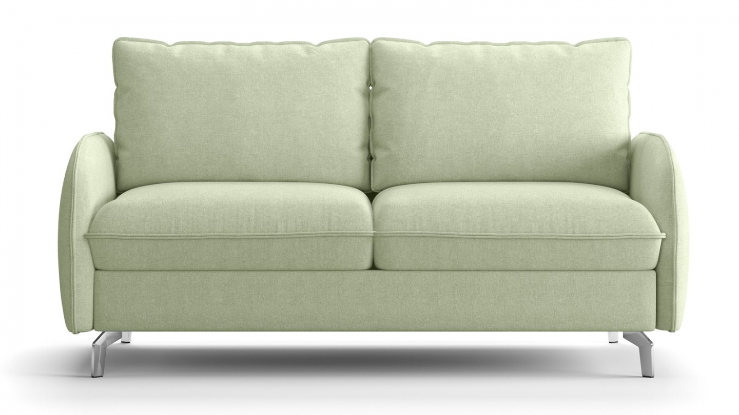 Canapé droit convertible 3 places en tissu chenille vert sauge - ouverture express - Novoli Canapé droit convertible 3 places en tissu chenille vert sauge - ouverture express - Novoli