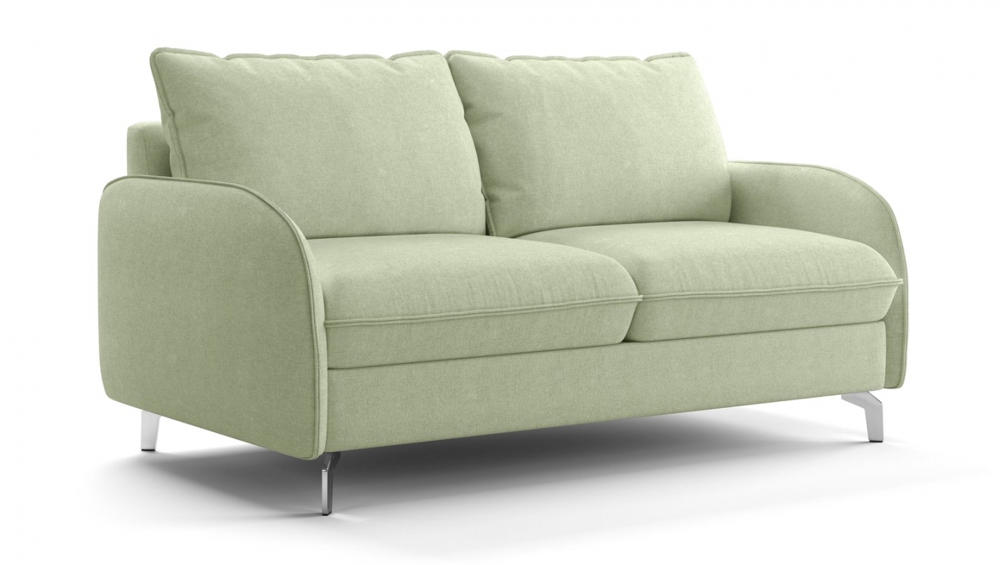 Canapé droit convertible 3 places en tissu chenille vert sauge - ouverture express - Novoli Canapé droit convertible 3 places en tissu chenille vert sauge - ouverture express - Novoli