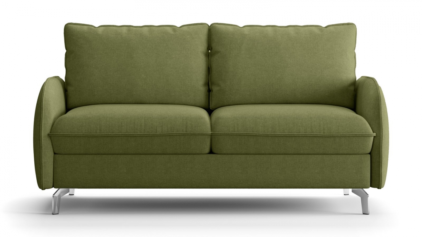 Canapé droit convertible 3 places en tissu chenille vert olive - ouverture express - Novoli Canapé droit convertible 3 places en tissu chenille vert olive - ouverture express - Novoli