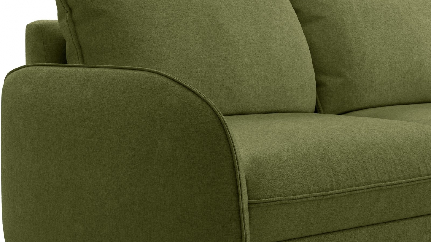 Canapé droit convertible 3 places en tissu chenille vert olive - ouverture express - Novoli Canapé droit convertible 3 places en tissu chenille vert olive - ouverture express - Novoli