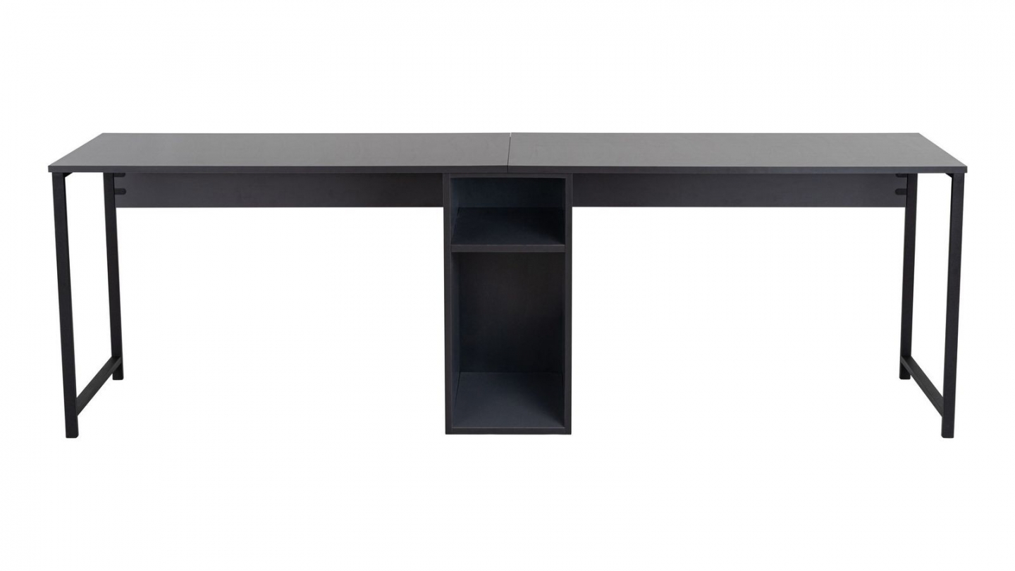 Bureau double avec rangement central gris anthracite, piètement noir 240 cm - Orsa Bureau double avec rangement central gris anthracite, piètement noir 240 cm - Orsa