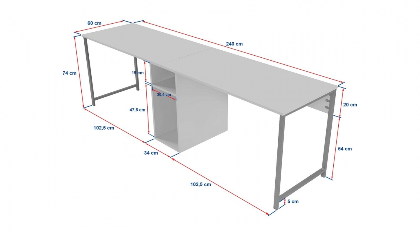 Bureau double avec rangement central gris anthracite, piètement noir 240 cm - Orsa Bureau double avec rangement central gris anthracite, piètement noir 240 cm - Orsa