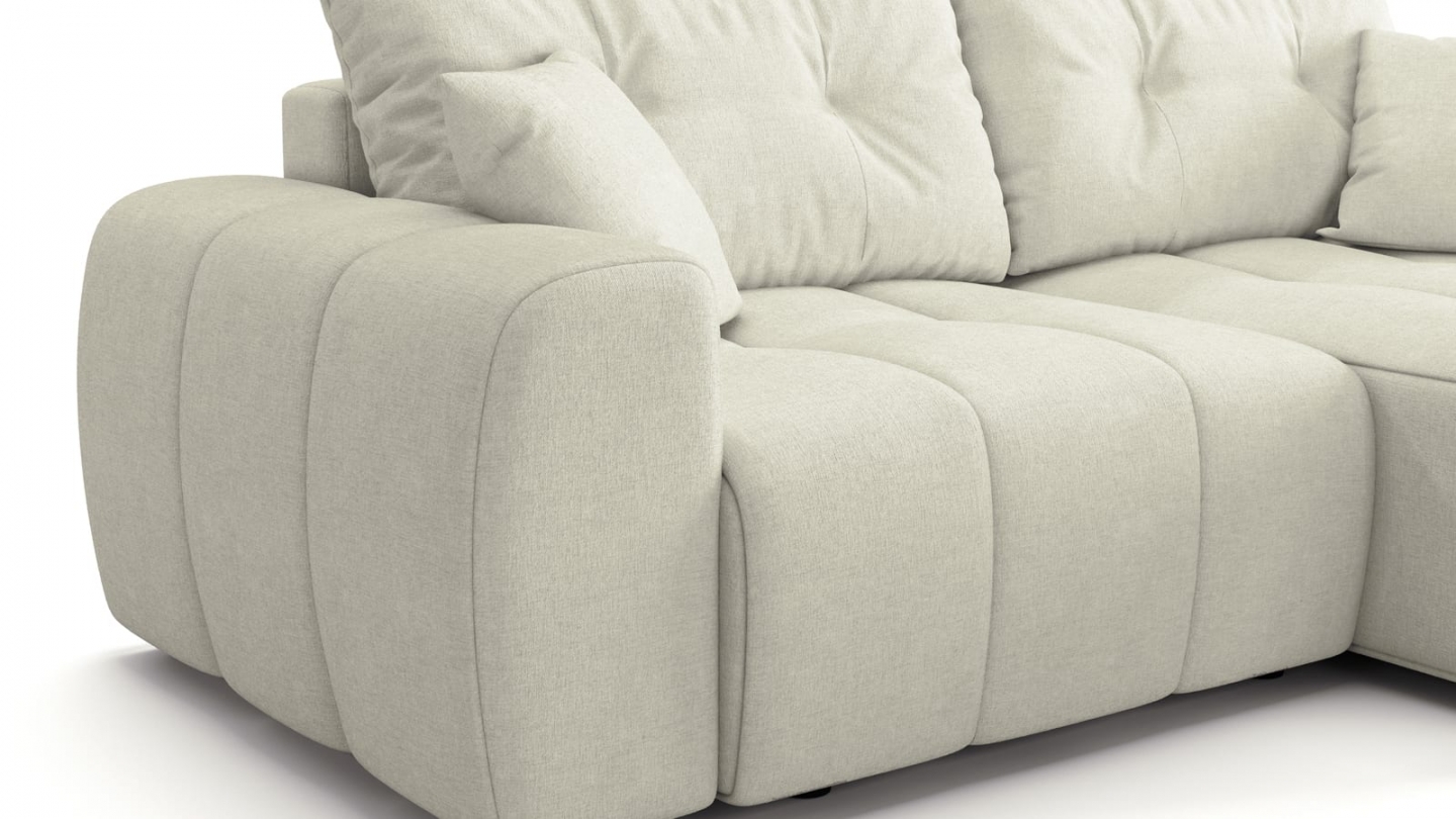 Canapé d'angle réversible convertible 4 places en tissu chenille beige - Alba Canapé d'angle réversible convertible 4 places en tissu chenille beige - Alba
