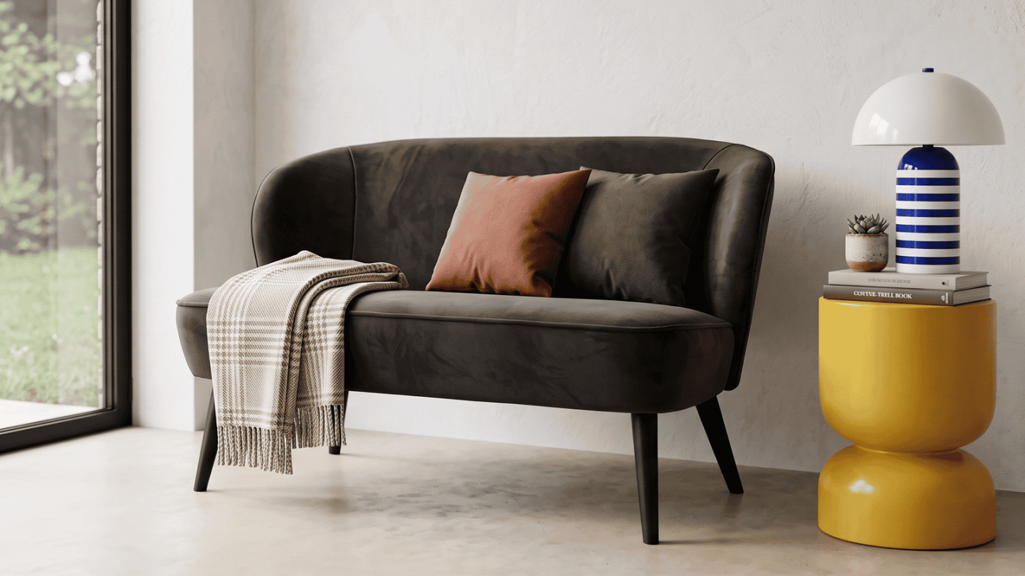 Petit canapé en velours gris anthracite - Collection Sara - Woood Petit canapé en velours gris anthracite - Collection Sara - Woood