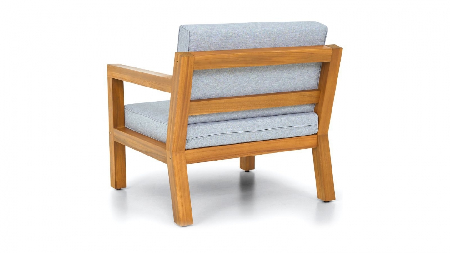 Salon de jardin 4 places en bois FSC - 1 canapé 2 places + 2 fauteuils - coussins gris chiné - Palau Salon de jardin 4 places en bois FSC - 1 canapé 2 places + 2 fauteuils - coussins gris chiné - Palau