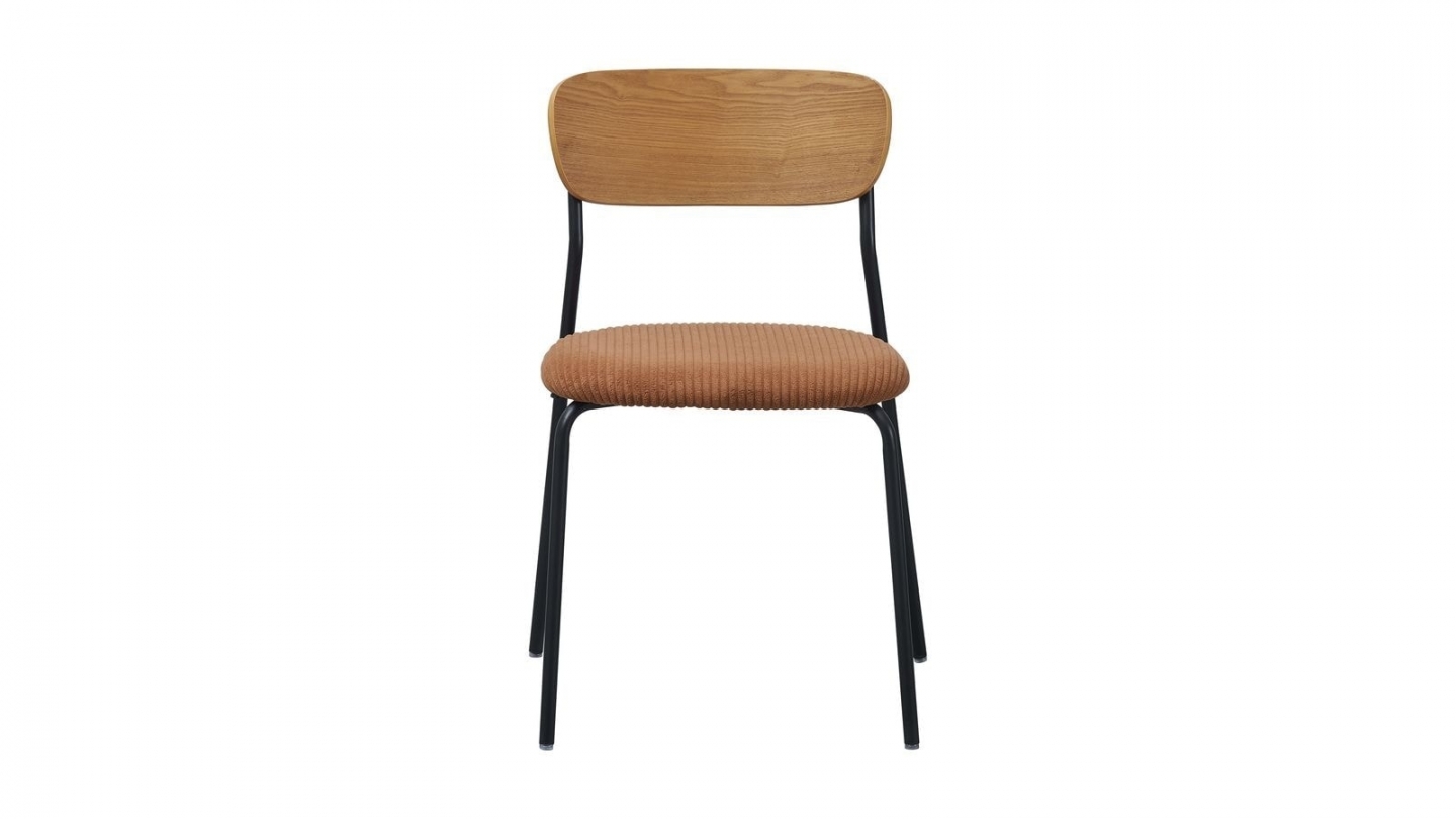 Lot de 2 chaises en bois et velours côtelé terracotta - Leya Lot de 2 chaises en bois et velours côtelé terracotta - Leya