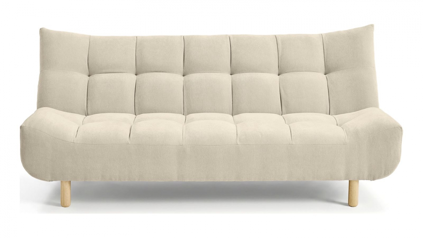 Canapé capitonné convertible 3 places en tissu chenille beige - Bumpy Canapé capitonné convertible 3 places en tissu chenille beige - Bumpy