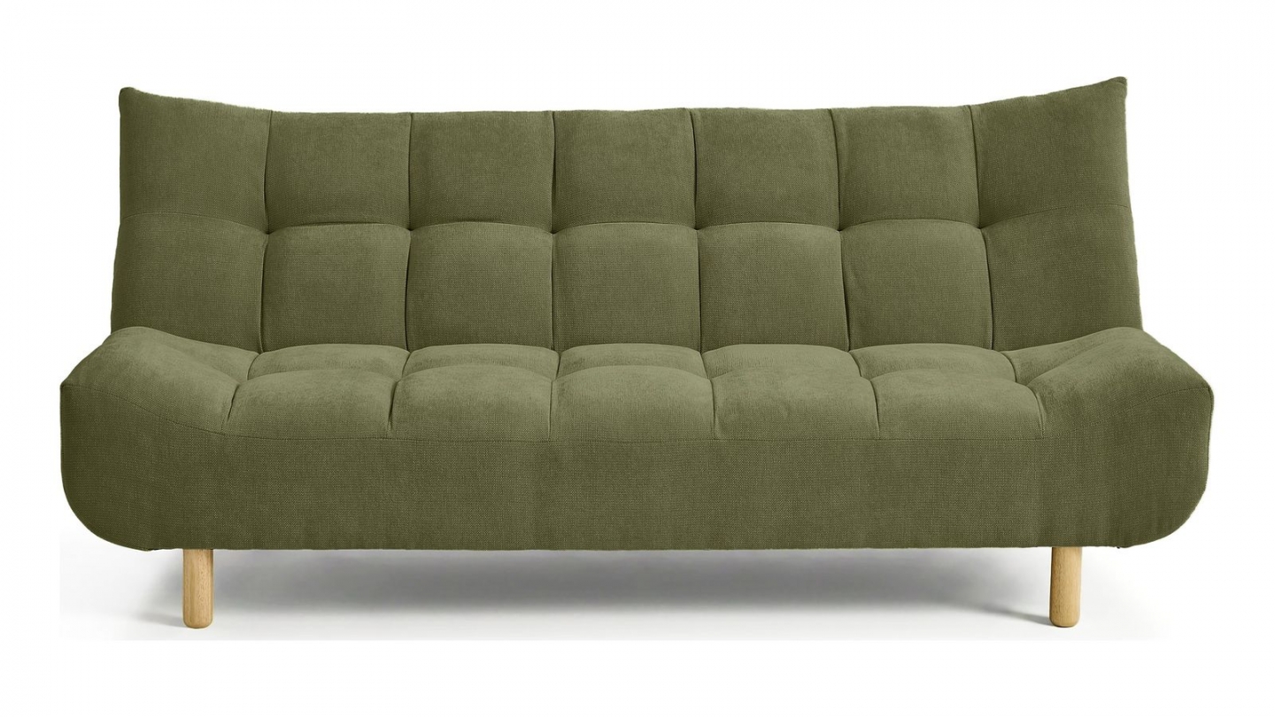 Canapé capitonné convertible 3 places en tissu chenille vert olive - Bumpy Canapé capitonné convertible 3 places en tissu chenille vert olive - Bumpy