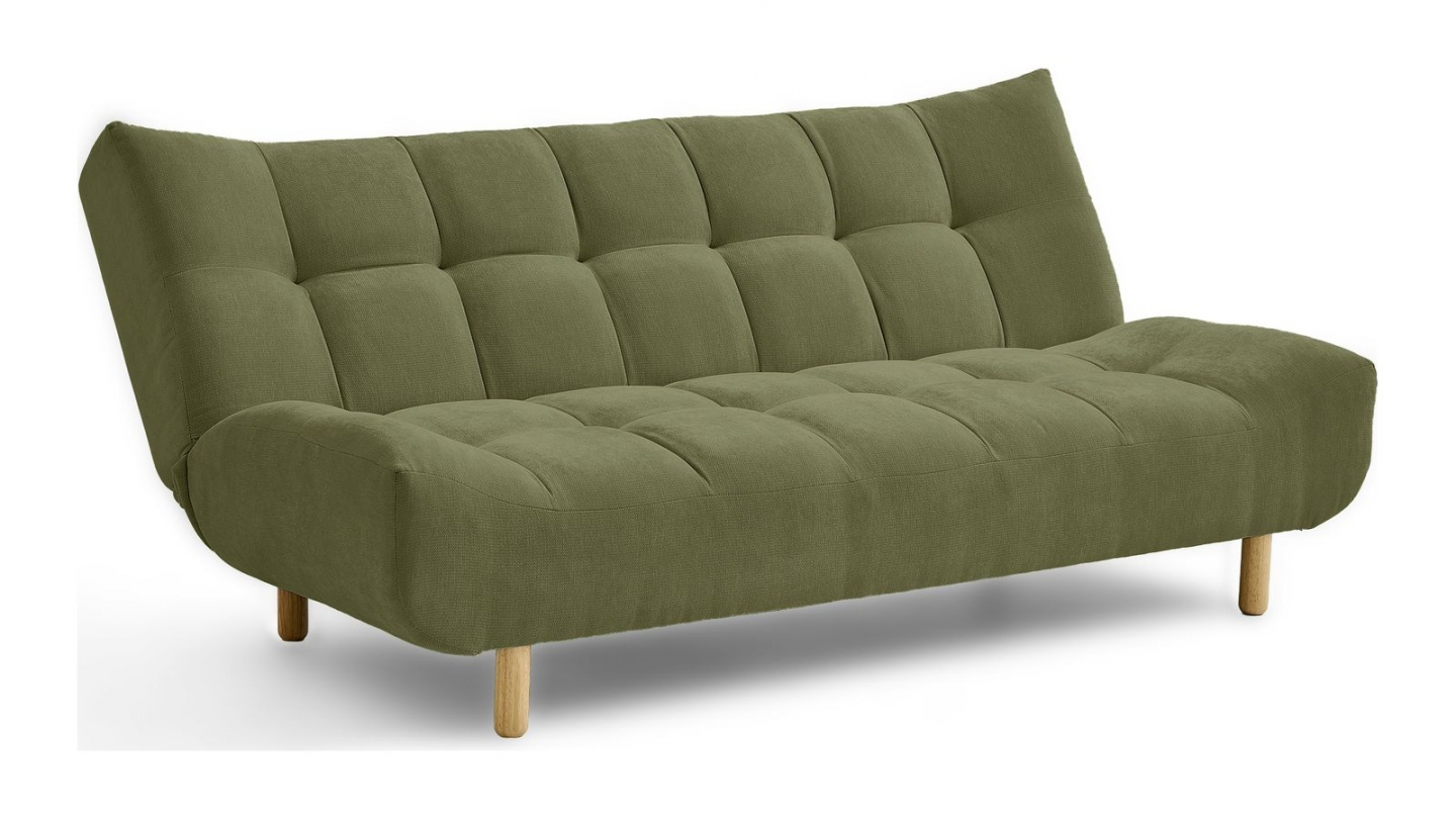 Canapé capitonné convertible 3 places en tissu chenille vert olive - Bumpy Canapé capitonné convertible 3 places en tissu chenille vert olive - Bumpy