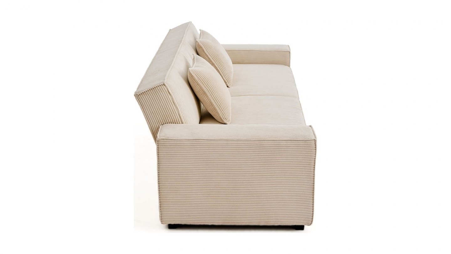 Canapé droit convertible 3 places en velours côtelé beige - Noma Canapé droit convertible 3 places en velours côtelé beige - Noma