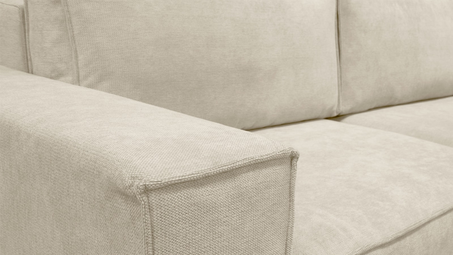 Canapé d'angle convertible réversible 5 places avec coffre de rangement en tissu chenille beige foncé - Harper Canapé d'angle convertible réversible 5 places avec coffre de rangement en tissu chenille beige foncé - Harper