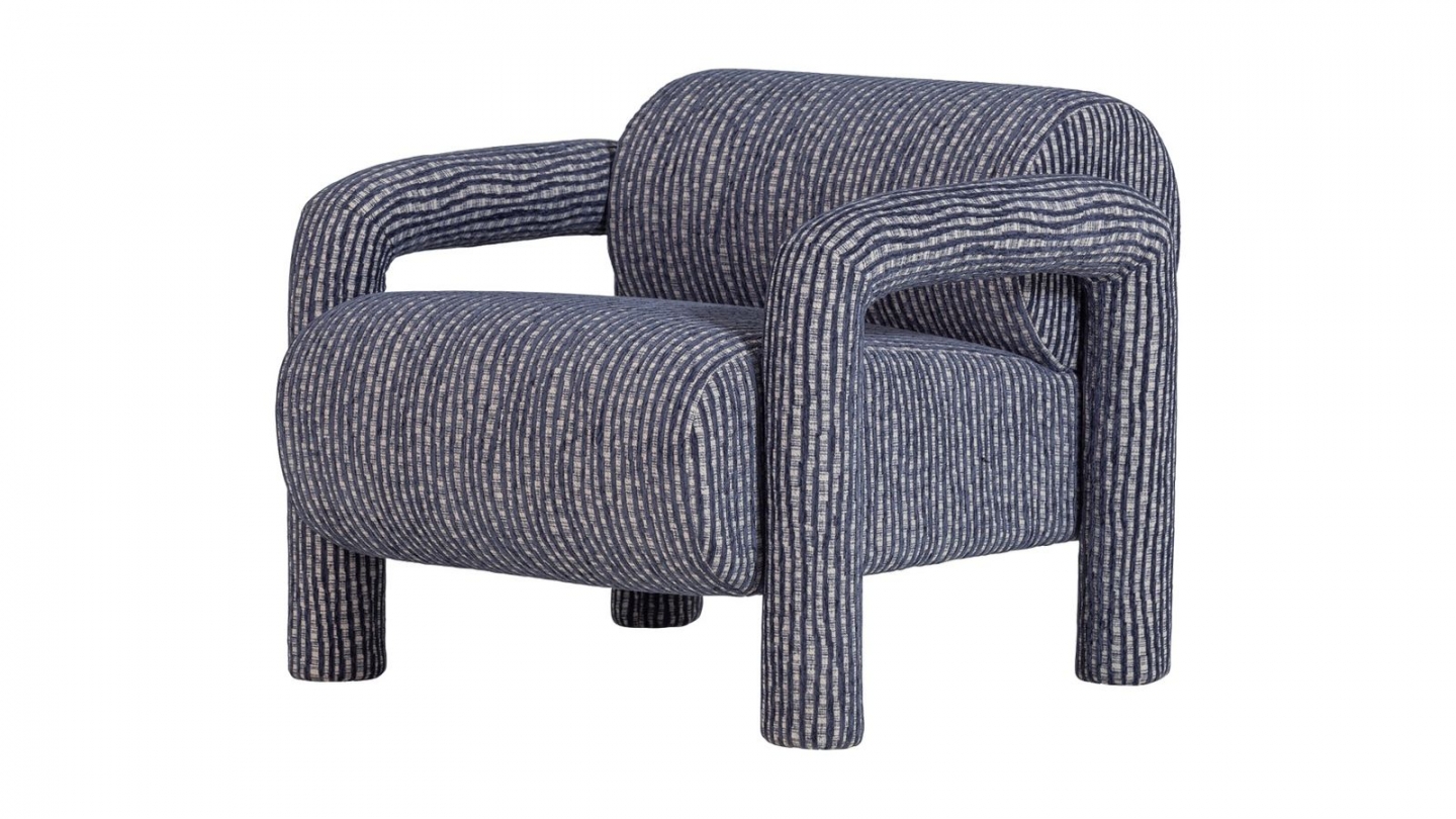 Fauteuil en tissu à motifs rayés gris/bleu - Lenny Fauteuil en tissu à motifs rayés gris/bleu - Lenny