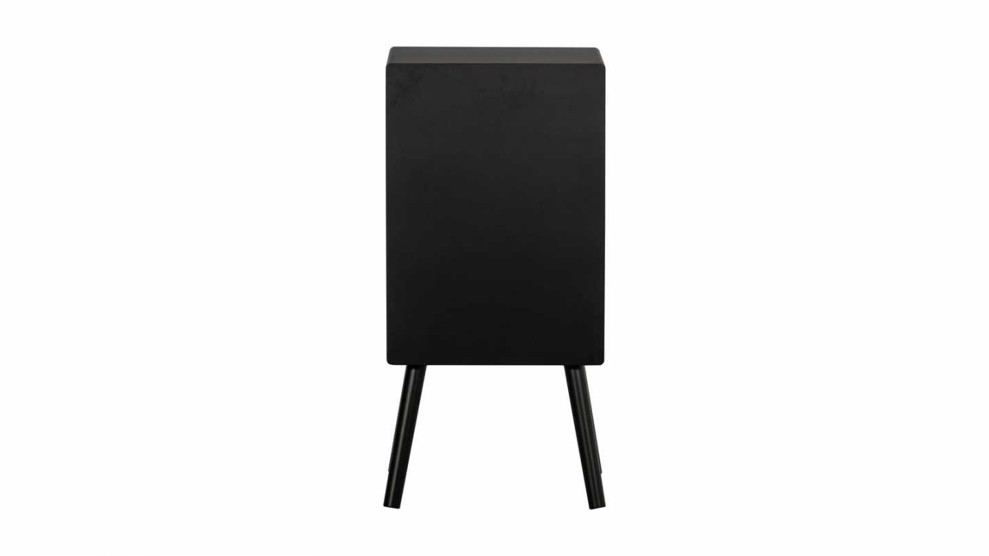 Table de chevet haut rétro 2 tiroirs 1 niche en bois laqué noir 36 cm - Ozzy Table de chevet haut rétro 2 tiroirs 1 niche en bois laqué noir 36 cm - Ozzy