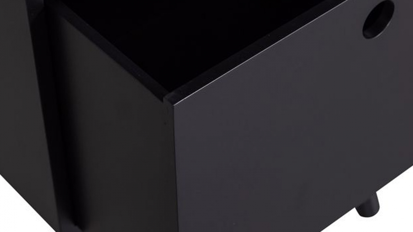 Table de chevet haut rétro 2 tiroirs 1 niche en bois laqué noir 36 cm - Ozzy Table de chevet haut rétro 2 tiroirs 1 niche en bois laqué noir 36 cm - Ozzy